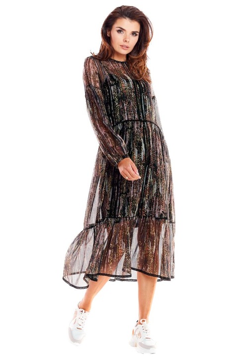 Awama Rochie de dama cu flori Bragune A316 neagra, Negru