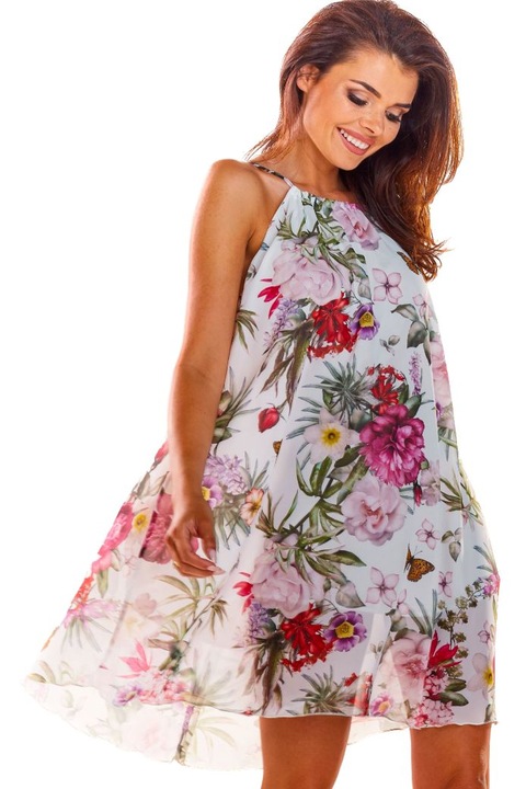 Awama Női virágos ruha Morcane A289 fehér, Fehér, L-XL