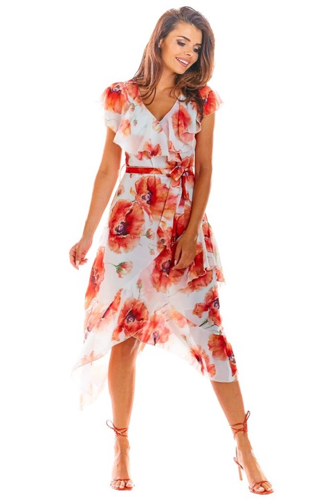 Infinite You Női virágos ruha Grisaramurs A308 fehér piros