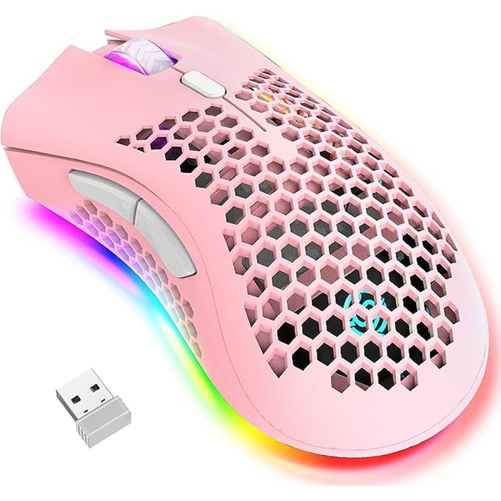 Mouse Roz Logi Mouse Wireless Timebox Roz, Ultrausor 95g, FastCharge, RGB LED, 2 ...