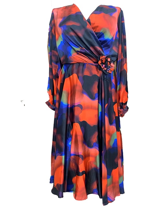 Rochie midi matase rosu cu negru