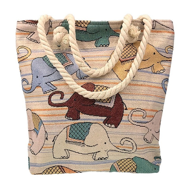 Női táska, poliészter, szál fogantyúk, elefántok, 25x30 cm, többszínű, M1