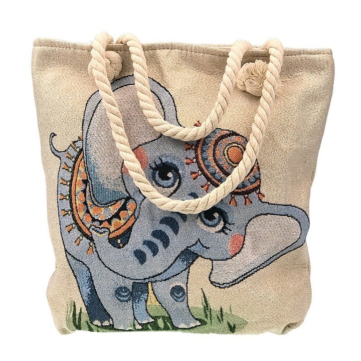 Női táska, poliészter, szál fogantyúk, elefántok, 25x30 cm, többszínű, M4