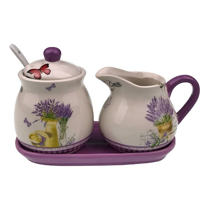 Oliviera din Ceramica, 2 recipiente, Lavanda, 19x13cm, Multicolor