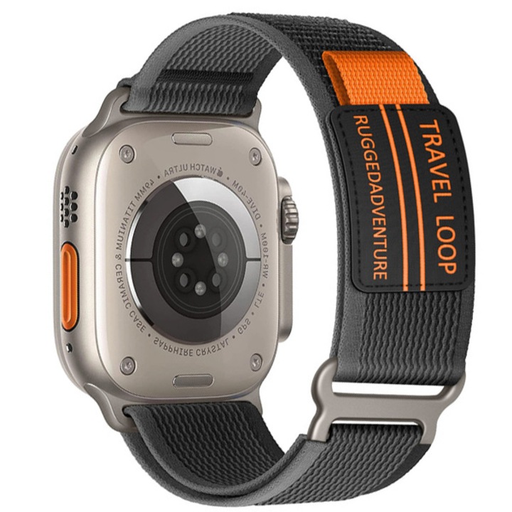Curea Travel Loop, Nylon, Compatibila cu Apple Watch, Sport, Ajustabila, Negru-Gri, 42/44/45/49mm