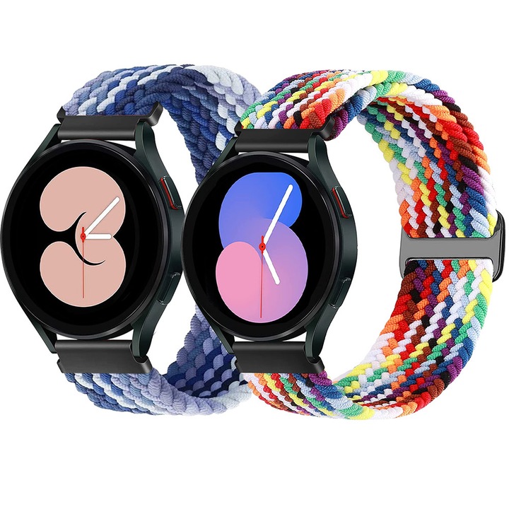 Set 2 curele smartwatch, Matcheasy, Nylon, Compatibila cu Samsung Galaxy Watch 5/4/6/7 40mm 44mm/ 5 Pro 45mm/ 4 /6 Classic 42mm 46mm 43mm 47mm Albastru
