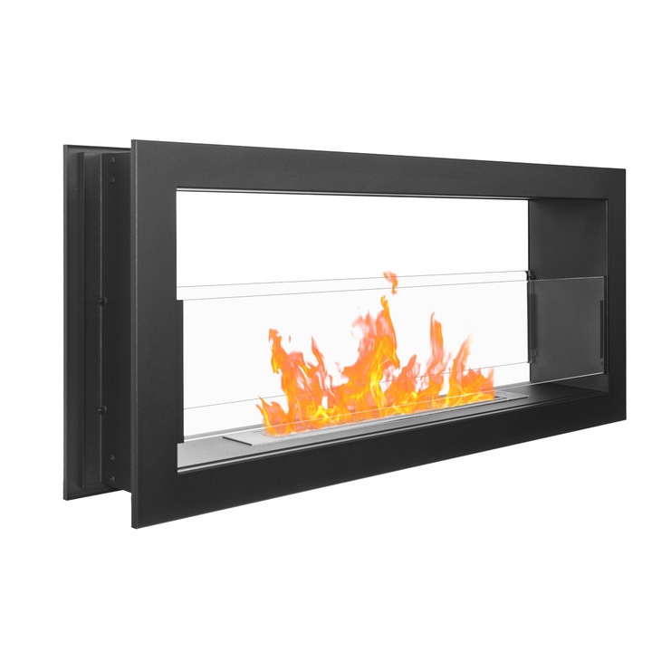 Biosemineu cu trecere pe doua fete DUAL cu doua geamuri. Semineu bio Nice-House 90x40cm cu sticla. Semineu bioetanol deschis pe ambele parti 900x400mm