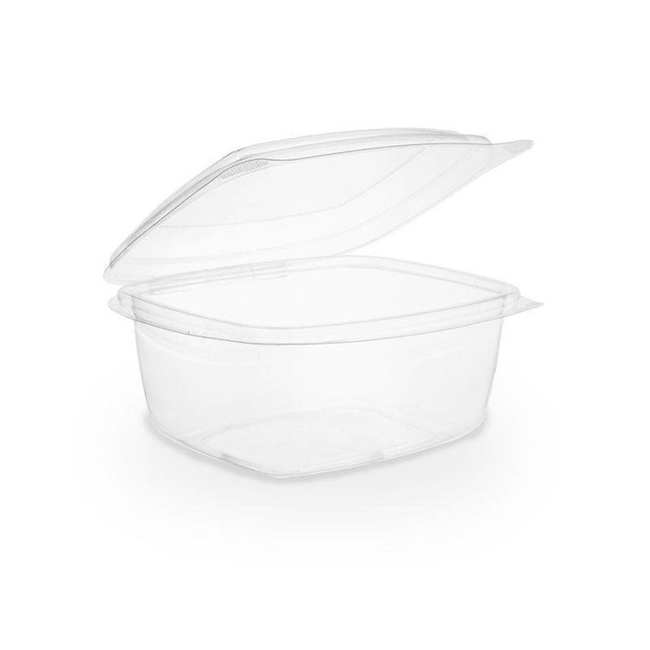 Set 50 caserole cu capac, Vegware, PLA, 500 ml, 13.5 x 12.3 x 6.5 cm, Transparent