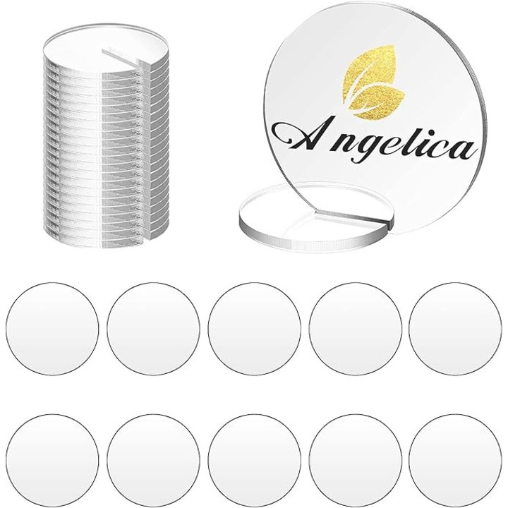 Suport de carduri, suport de carduri de masa, BOMSTOM, 10pcs, rotunde, acrilice, etichete DIY pentru masa, poti scrie si desena，pentru petreceri, nunti, restaurante, aniversari, 6 x 6cm, transparente