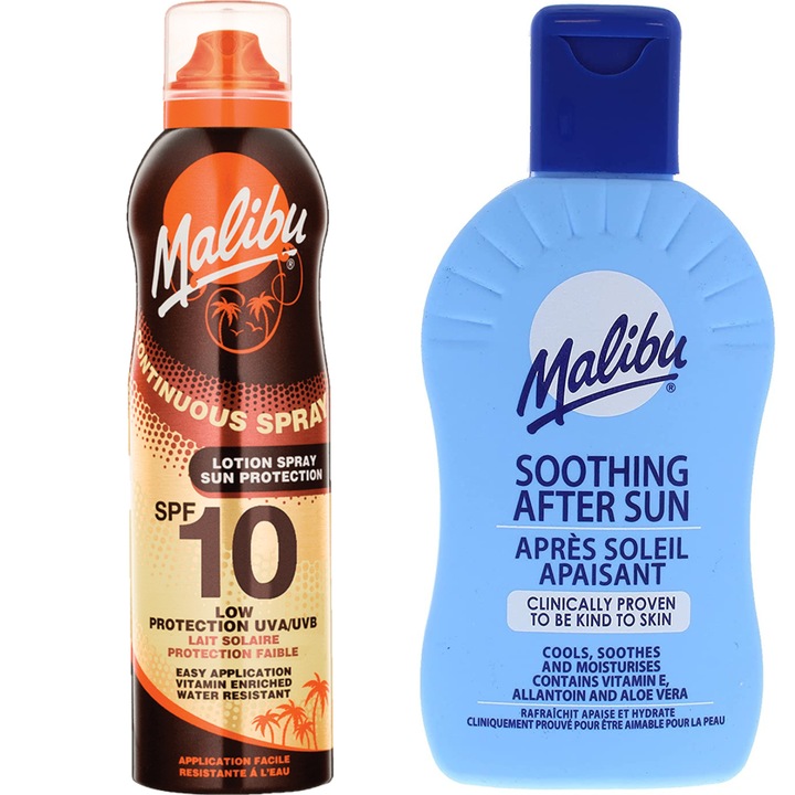 Set de protectie solara, Malibu, Lotiune protectie SPF10 + Lotiune dupa soare 200ml