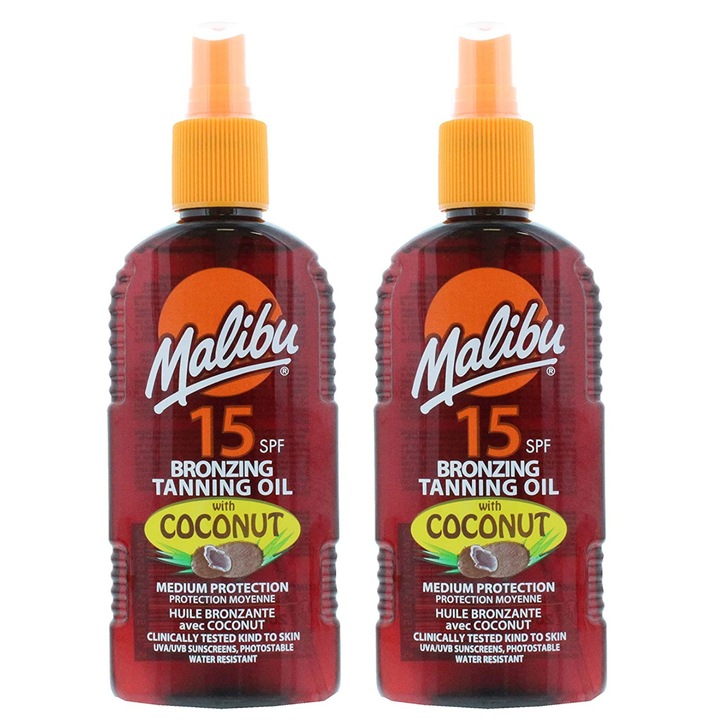 Комплект масло за тен с кокос, Malibu, SPF15, 200 ml, 2 бр.