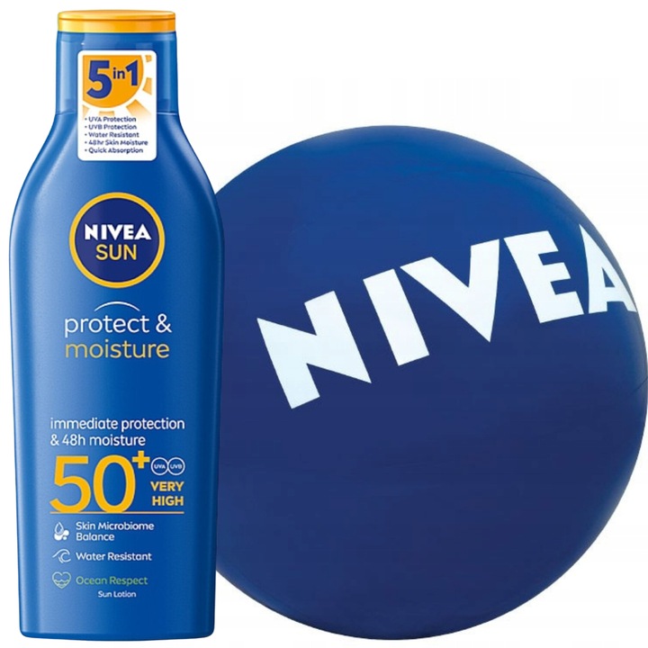 Protect & Moisture lotion és strandlabda, Nivea, SPF50