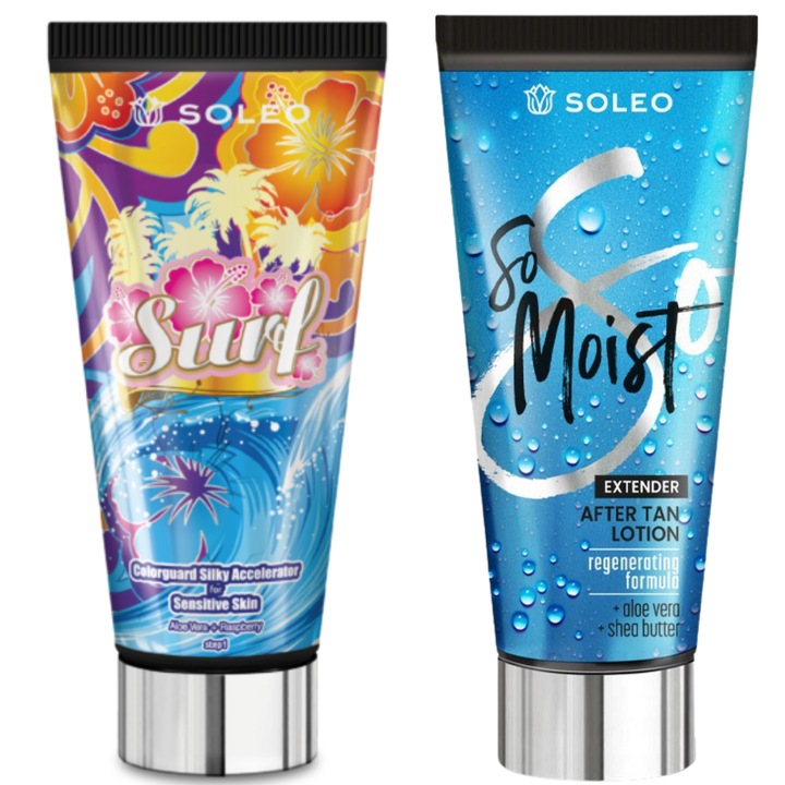 Set bronzare, Soleo, Surf + So Moist After Sun, 2 buc