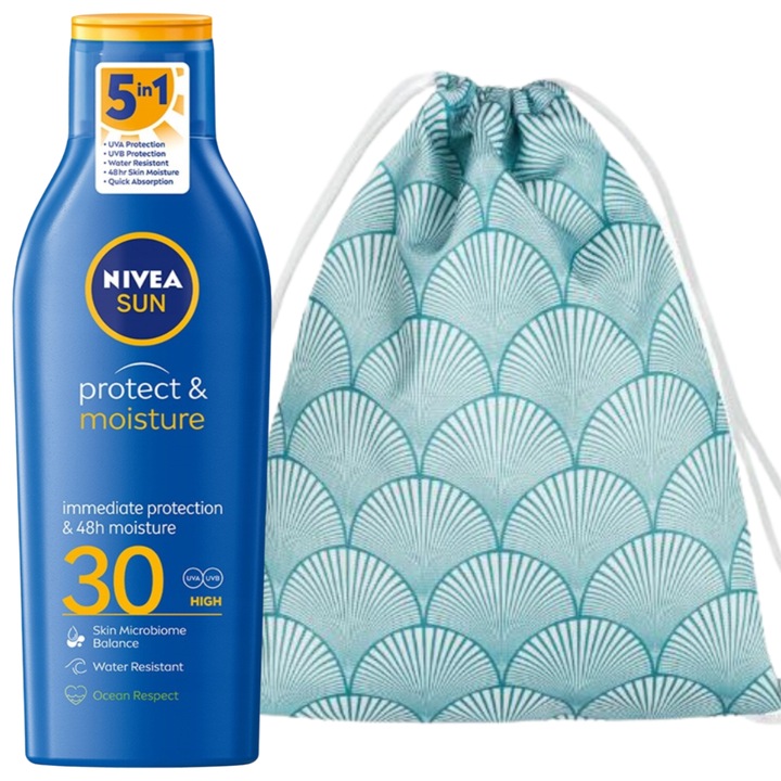 Слънцезащитен лосион Protect & Moisture и плажна чанта, Nivea, SPF30