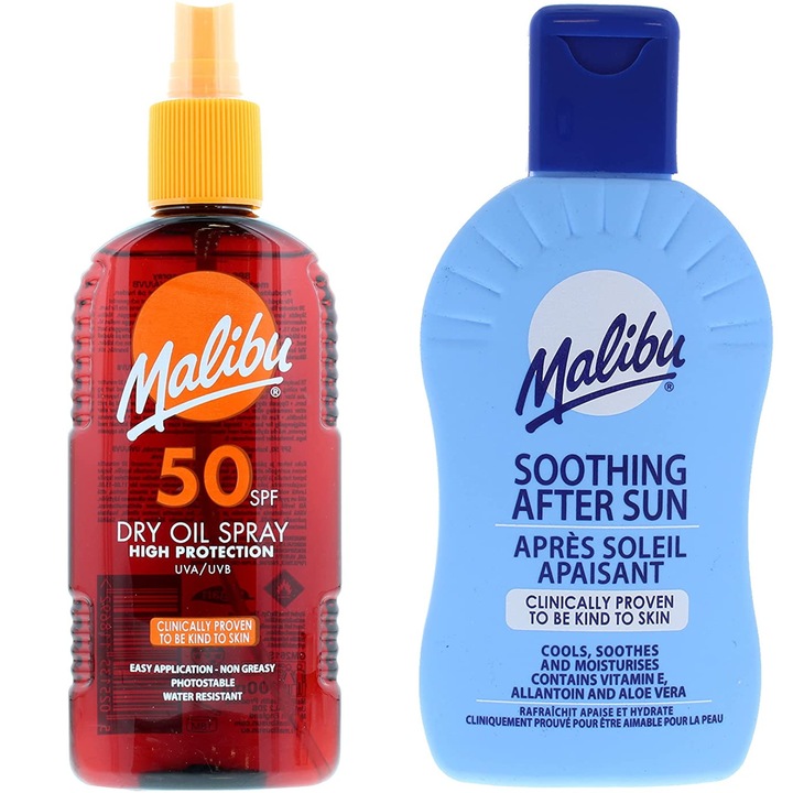 Set Malibu SPF50 Ulei Bronzant 200ml + Balsam Dupa Plaja 200ml