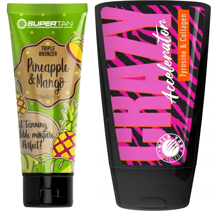Supertan Pineapple & Mango + Wild Tan Crazy önbarnító szett, 150ml + 125ml, ananász és mangó illat, gyors hatás