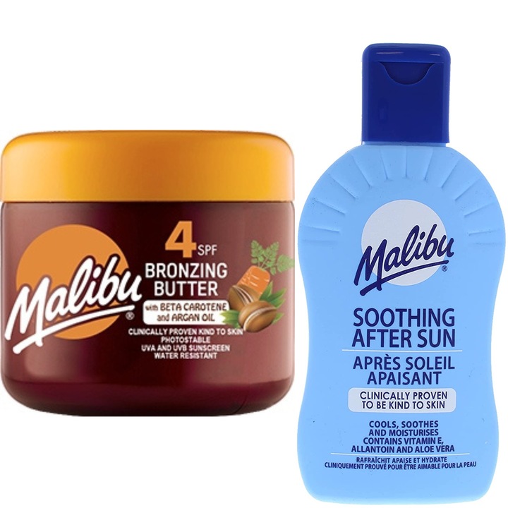 Set protectie solara, Malibu, Tanning Accelerator SPF4 si Lotiune dupa soare 200 ml