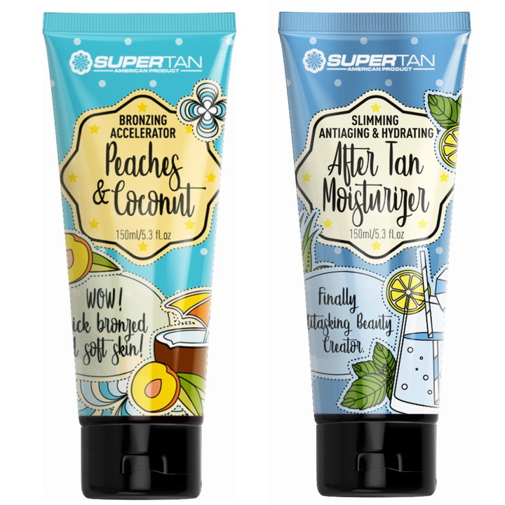 Ускорител за тен SuperTan Peaches Coconut Cream + After Tan
