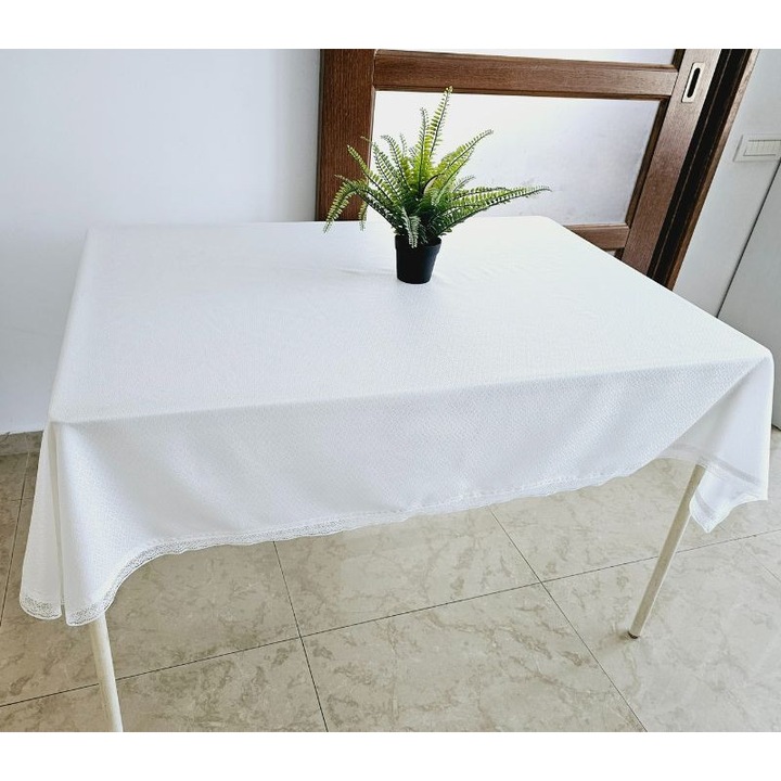 Fata de masa cu dantela, Crystal By Ariale, 140x170cm, textil, alb
