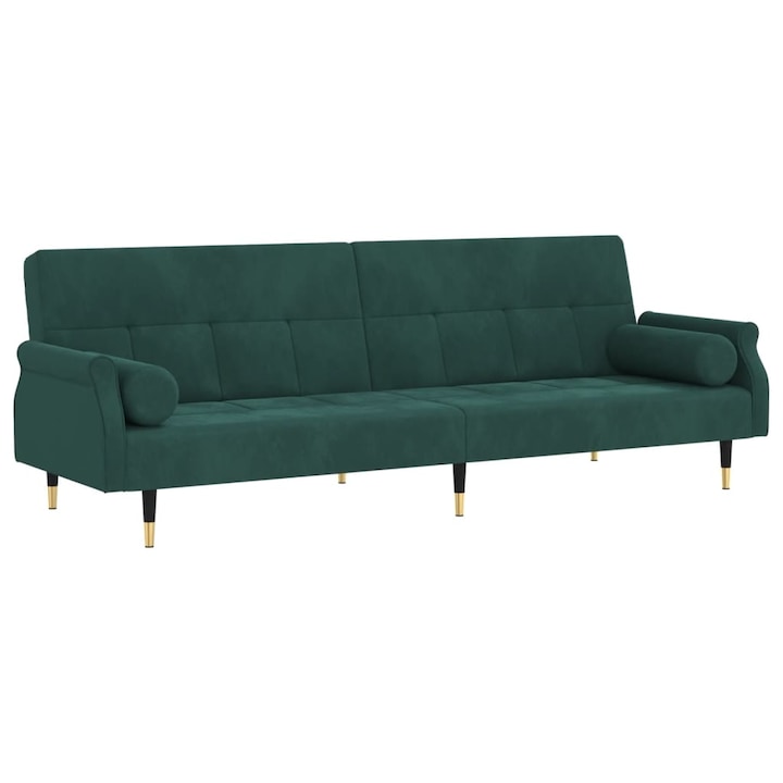 Разтегателен диван с възглавници vidaXL, Тъмнозелен, Кадифе, 26.35 kg, 216 x 89 x 70 см