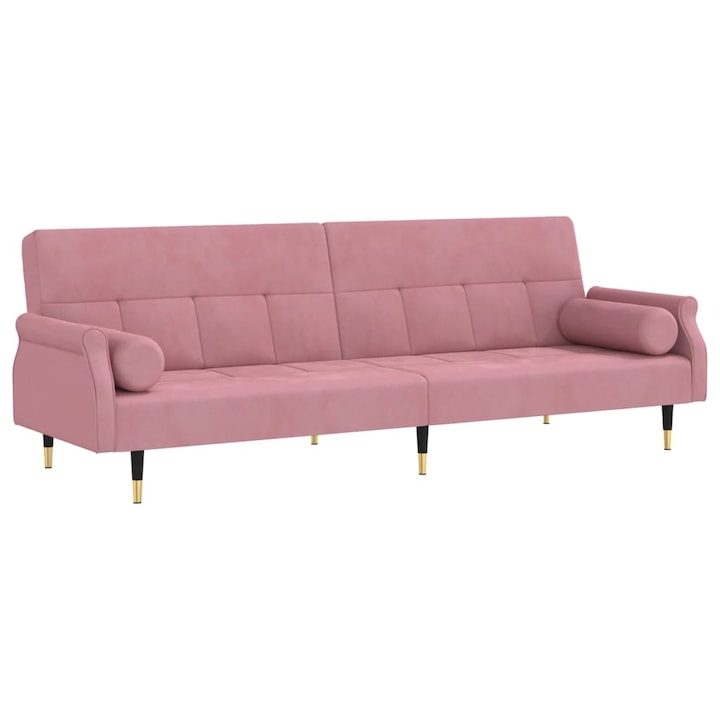 Разтегателен диван с възглавници vidaXL, Розов, Кадифе, 26.35 kg, 216 x 89 x 70 см