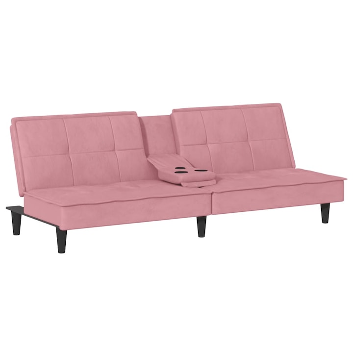 Разтегателен диван с поставки за чаши vidaXL, Розов, Кадифе, 200 x 89 x 70 см, 22.75 kg