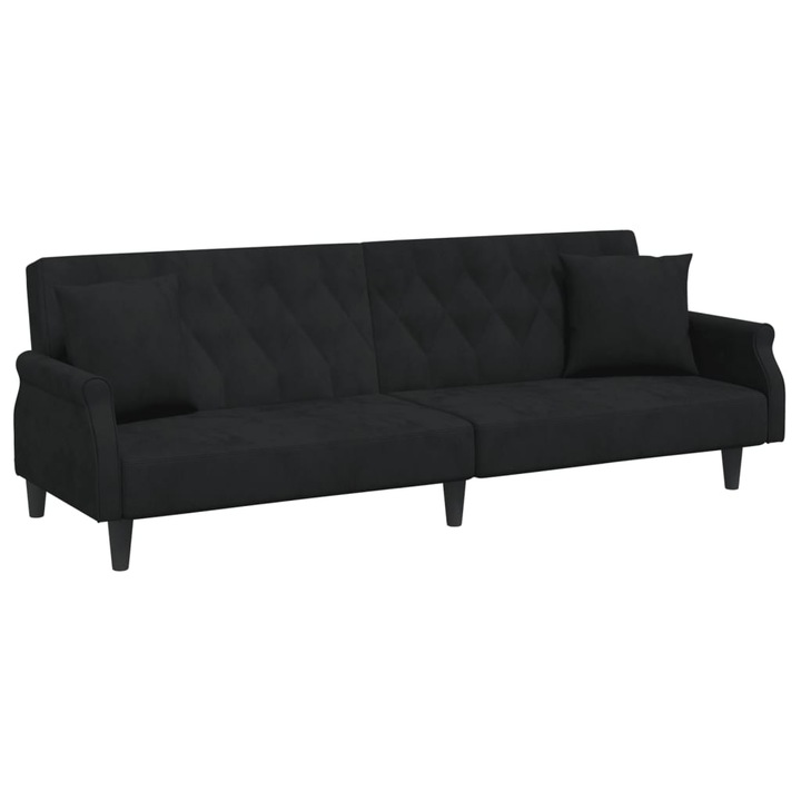 Разтегателен диван с подлакътници vidaXL, Черен, Кадифе, 25.35 kg, 216 x 89 x 70 см