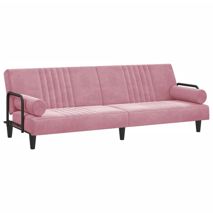 Разтегателен диван с подлакътници vidaXL, Розов, Кадифе, 23.65 kg, 205 x 89 x 70 см