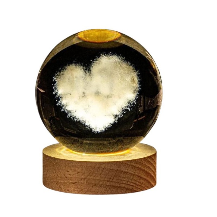 Glob de masa decorativ, interior Inima, lumina de veghe, 6 cm, led