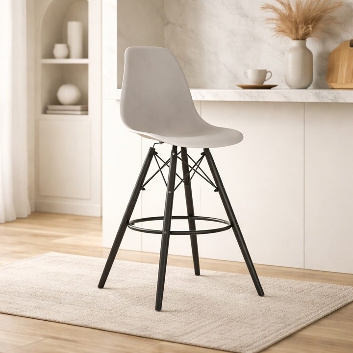 Scaun de bucatarie/bar, Artool, Lamal, PP gri, picioare lemn negru, 54x55x107.5 cm