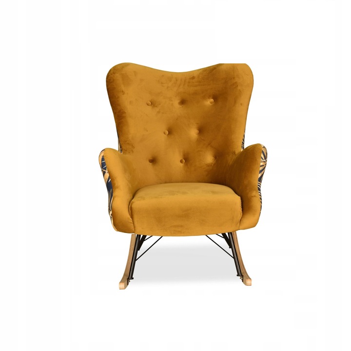 Hintaszék Luna Print Duo, skandináv, családi bútor 100x78x87 cm, bársony/fa, sötét sárga