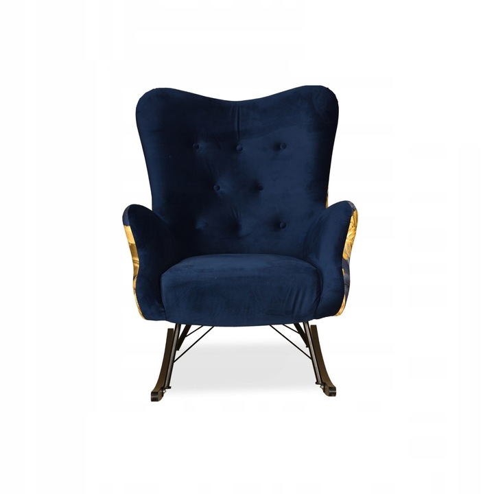 Luna Print Duo hintaszék, skandináv, családi bútor 100x78x87 cm, bársony/fa, sötétkék