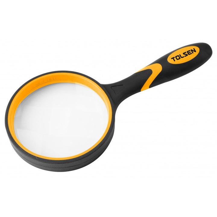 Lupa TOLSEN cu Maner Cauciuc, Magnificare 4x, Lentila Optica 75mm Diametru, Dimensiuni Totale 190x85mm, Prindere Usoara si Confortabila, Ideala pentru Citit, Bijuterii, Electronice, Filaterie, Numismatica, Uz Profesional si Hobby