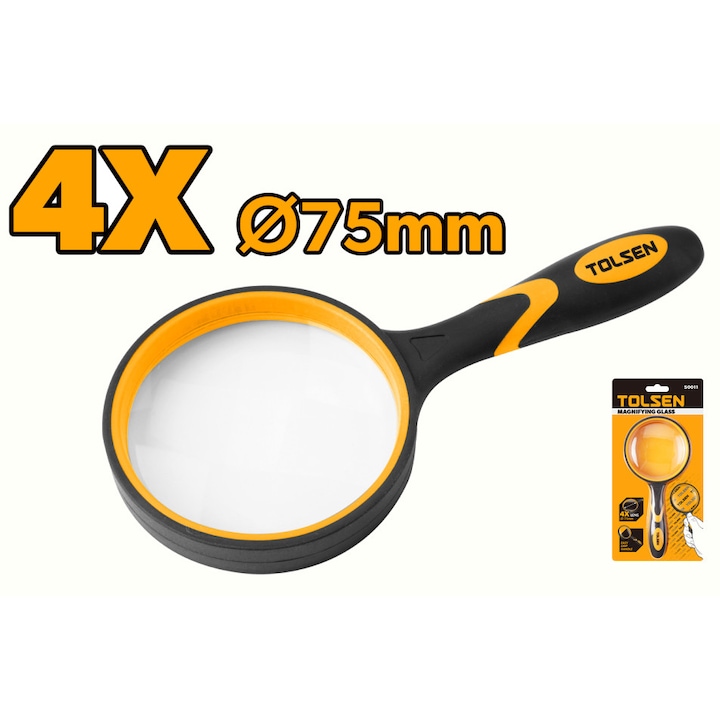 Lupa TOLSEN cu maner cauciuc, 4x, Lentila 75 mm, Prindere usoara, Uz profesional