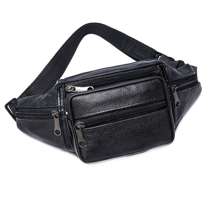 Спортна чанта, GOGOU®, Екологична кожа, 30x15x10 см, Черна