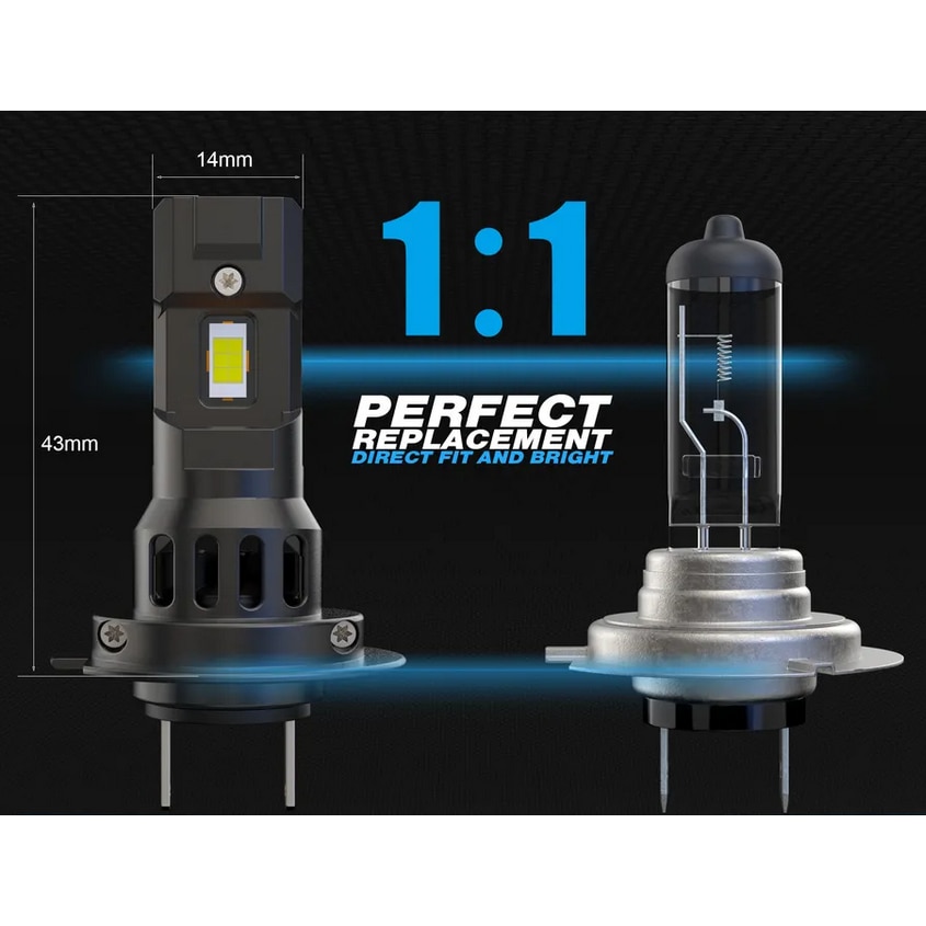 Комплект от 2 мини H7 LED крушки, 100W, 18000LM, Canbus, K7, без грешка ...
