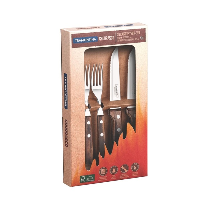 Set tacamuri 4 piese Gaucho Steak maro, Tramontina