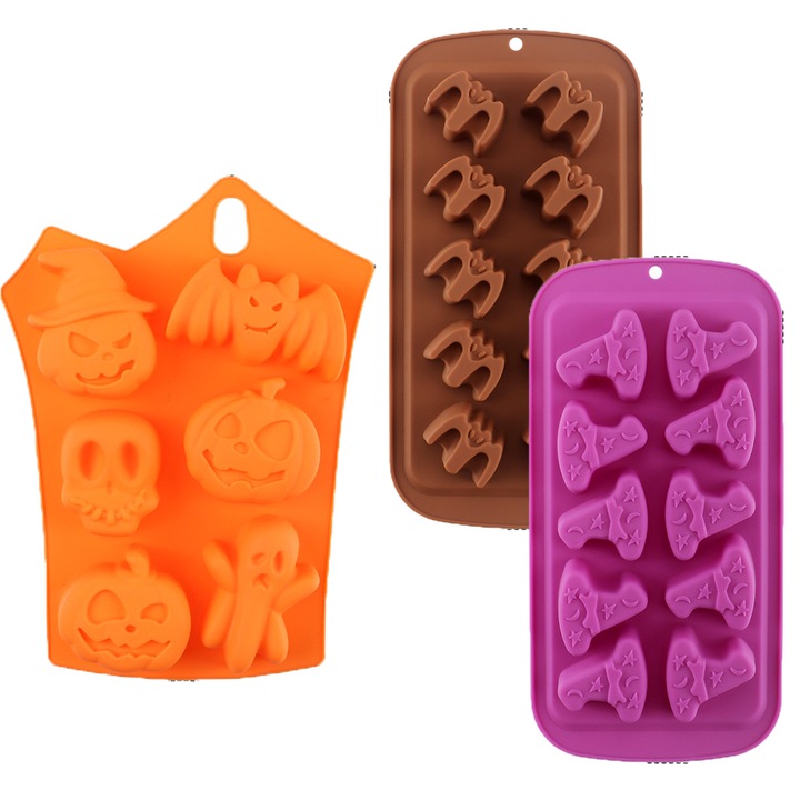 Set 3 forme de gheata Halloween, silicon, multicolor
