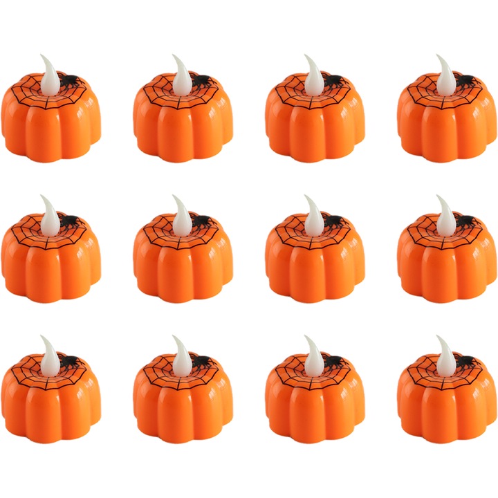 Set de 12 Lumanari LED AMRINUGL, Fara Flacara, Decorative pentru Halloween, Portocaliu, 4.3x4.8cm