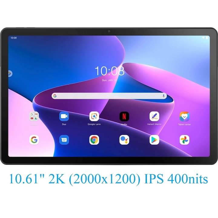 Таблет Lenovo Tab M10 Plus 3rd Gen, 10.61" 2K 2000x1200 IPS 400nits Touch Screen, MediaTek Helio G80 8-core, 128 GB, 4 GB RAM, Wi-Fi, Storm Grey