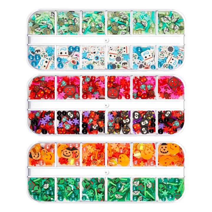 Set 3 cutii confetti unghii AMRINUGL, tematica Halloween, multicolor, 10mm/5mm
