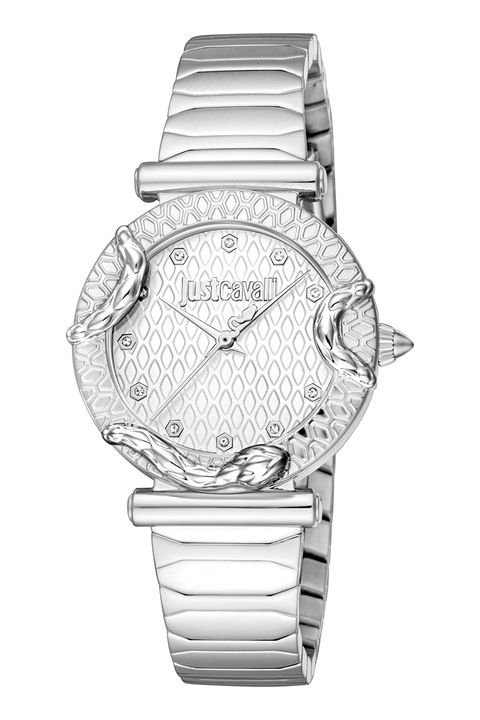 JUST CAVALLI, Кварцов часовник от неръждаема стомана, Сребрист