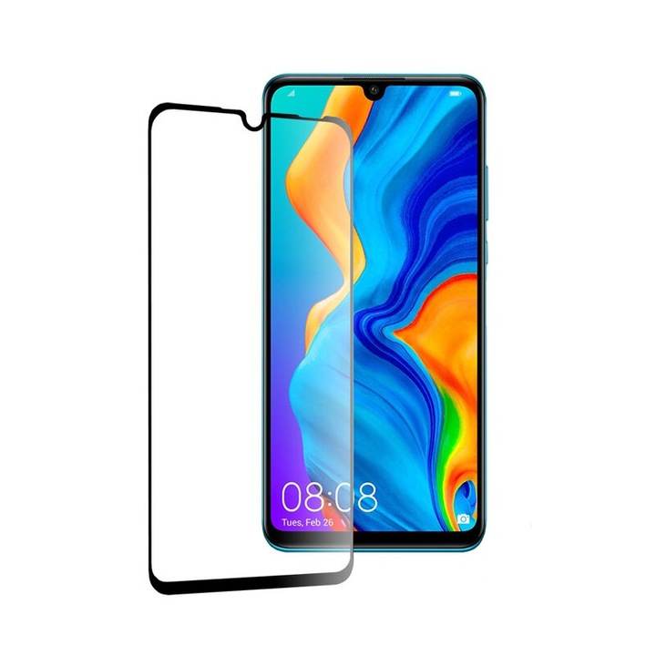 Huawei P30,21H kompatibilis védőfólia, biztonságos üveg, fekete-átlátszó