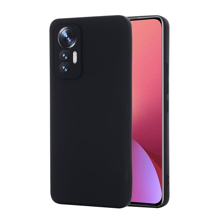 Védőburkolat, bársony belső, Xiaomi 12 / 12X / 12S kompatibilis, FONIX BloomShield, szilikon, emelt élek, vékony, Fekete