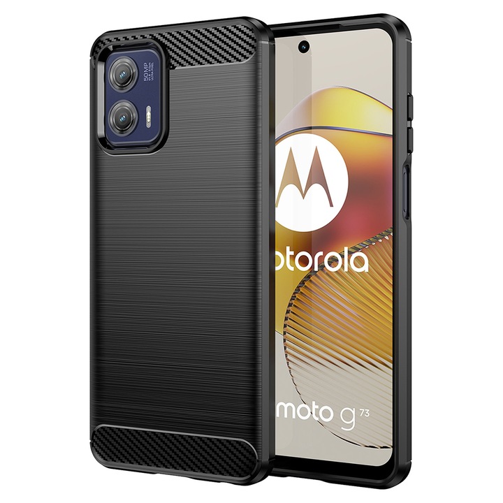 Карбонов калъф за телефон, съвместим с Motorola Moto G73, брониран удароустойчив G-Tech, матово покритие, черен