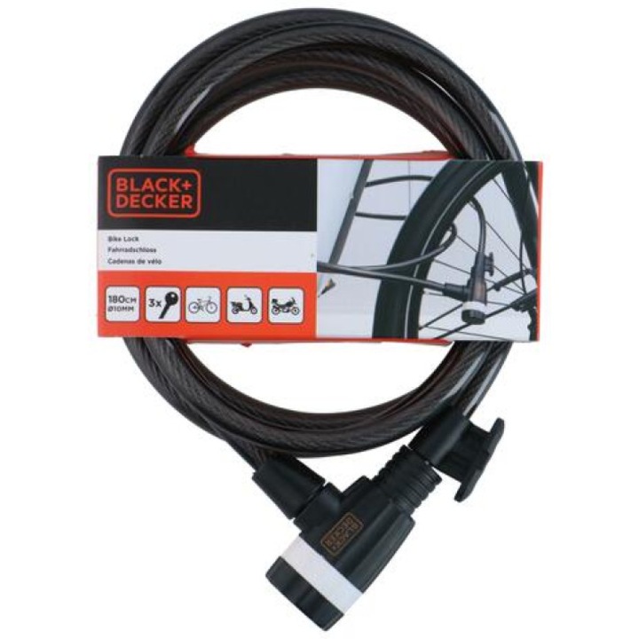 Black&Decker Kerékpár zár kábel Ø10x1800, 360g, 3 kulcs, ST SL