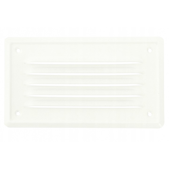 Grilaj Metalic, Bobimarket, Fabricat Din Otel Inoxidabil, Nervuri Inclinate Care Impiedica Patrunderea Ploii Sau Zapezii, Grilaj Cu Plasa Pe Partea Interioara, Utilizare: Exterioara, Pereti, Cosuri, 10 X 16,5 Cm, Alb