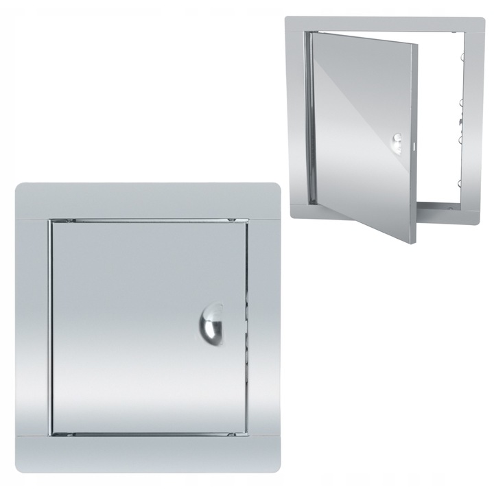 Usi De Inspectie, Material Otel Inoxidabil, Inchidere Cu Clips, Echipate Cu Balama Pe Baza De Clema, Utilizare Usi De Inspectie Pentru Cosuri, Ventilatie, 20X20 cm, Argintiu