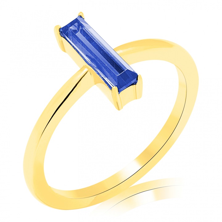 Inel aur 14k zirconia albastru 56