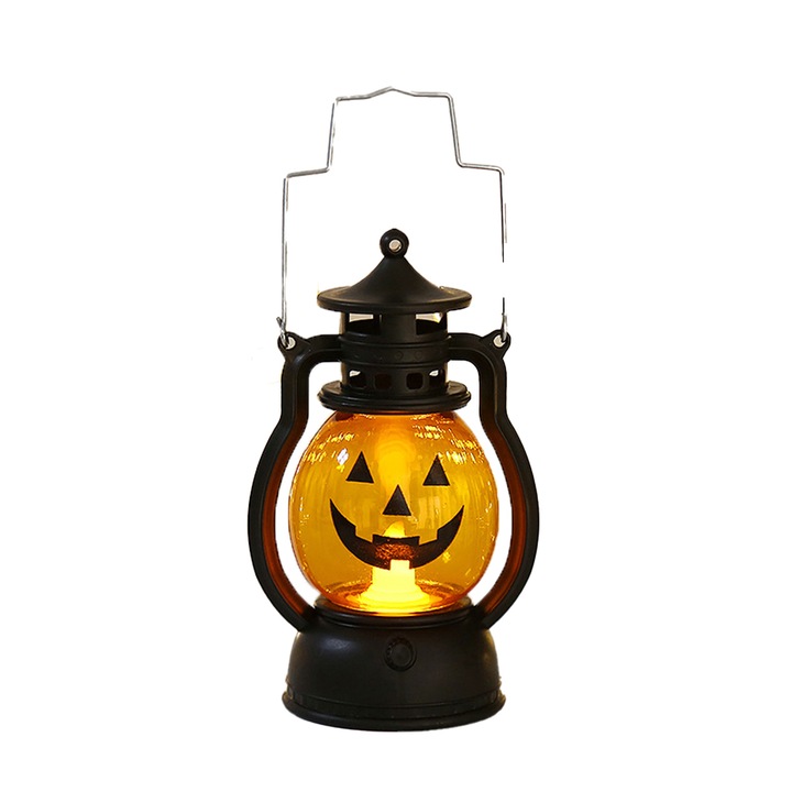Hordozható LED Halloween lámpás, 3 modell, narancssárga, 10x15cm
